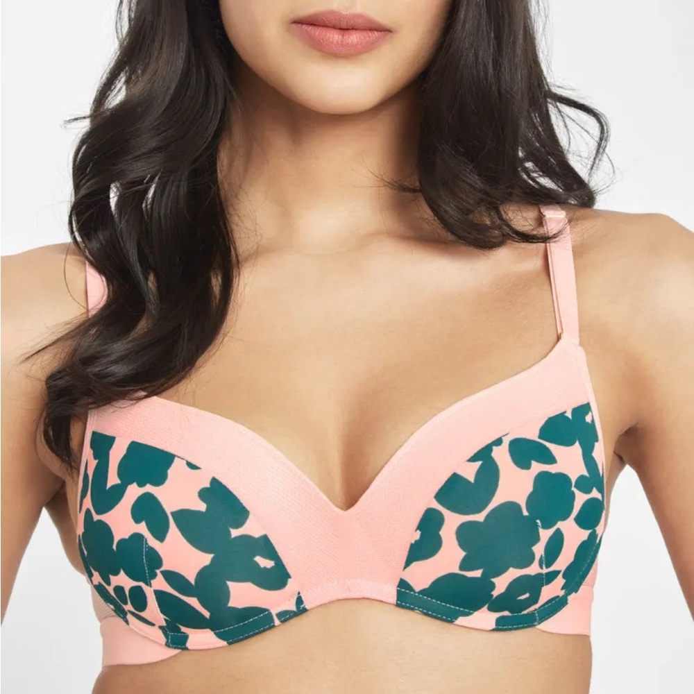 Lively All-day No-wire Push-up Bra in pale pink/teal retro blooms print - 34B